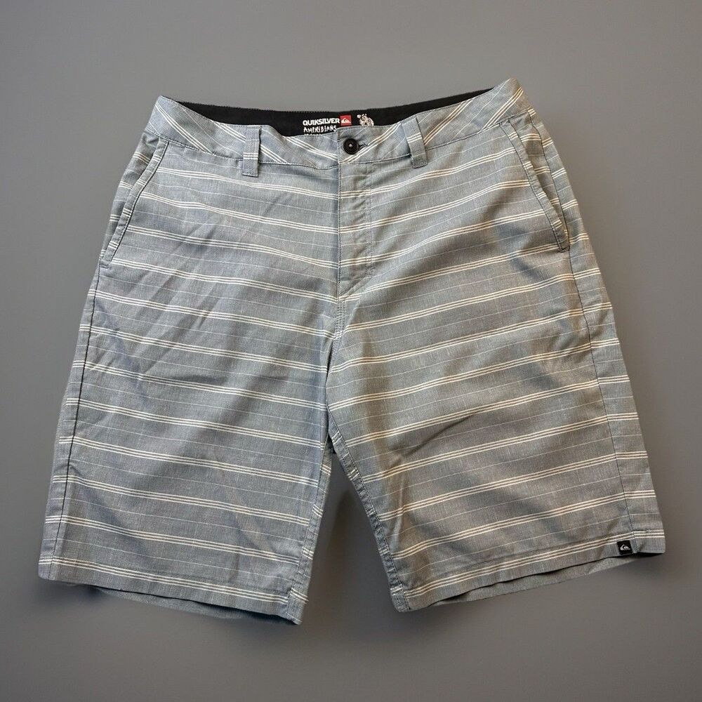 Quicksilver Amphibians striped hybrid Blue Grey shorts Size 32 *FLAW*